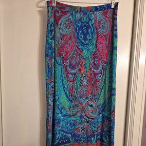 Chico’s Colorful Paisley Maxi Skirt Size 2 Side Slit Boho